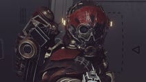 cropped first person view of a crimson fleet pirate pointing gun at player